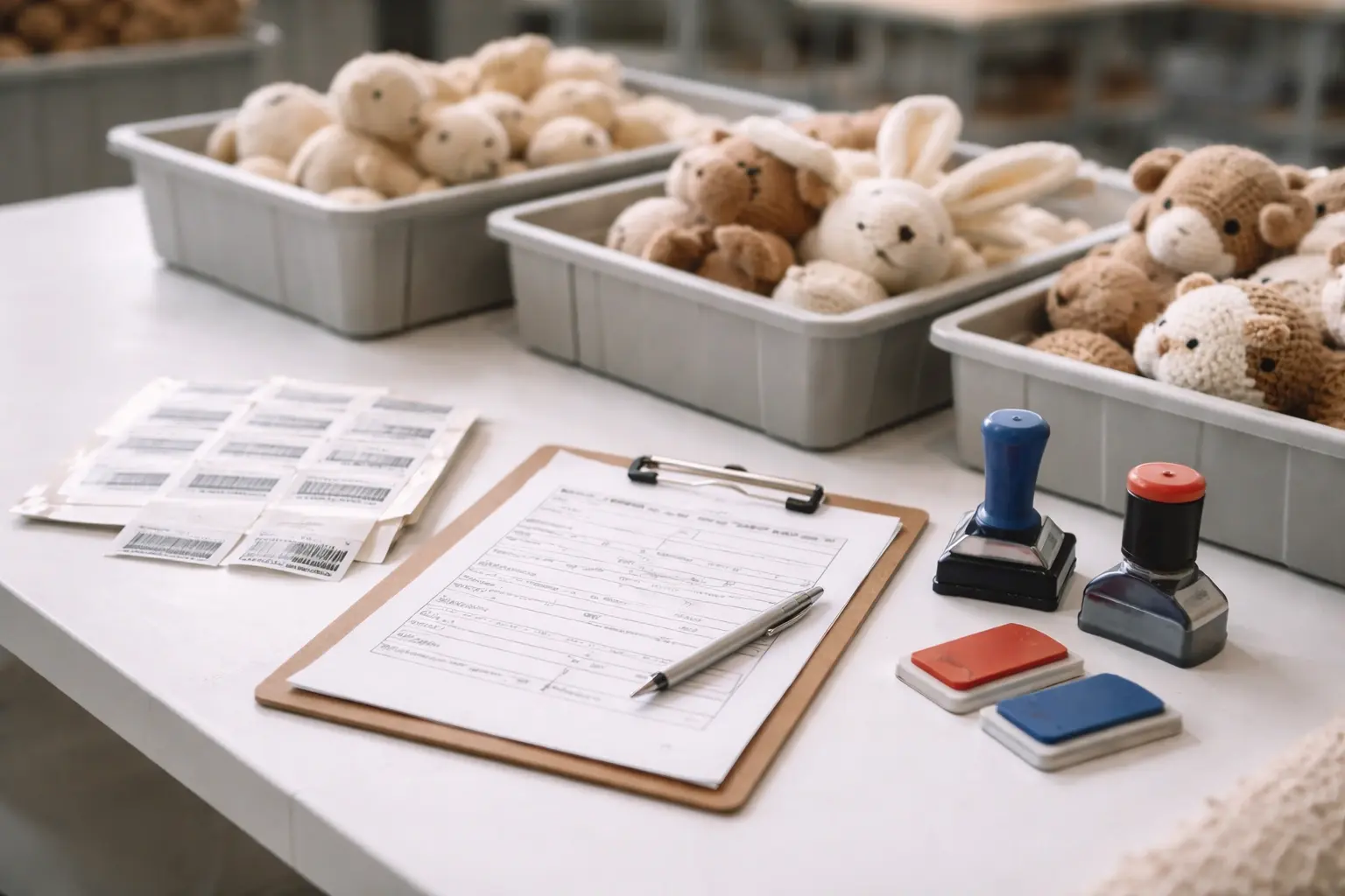 Batch ID labeling and workmanship checklist used in crochet production traceability