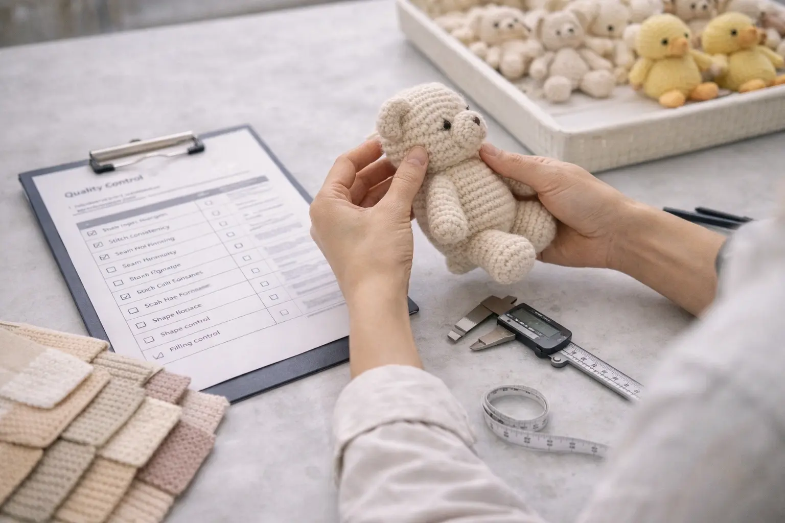 Quality control and workmanship checkpoint review for crochet products