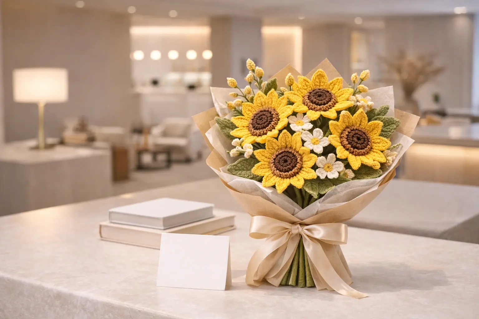 Large crochet flower arrangement for hospitality and commercial display