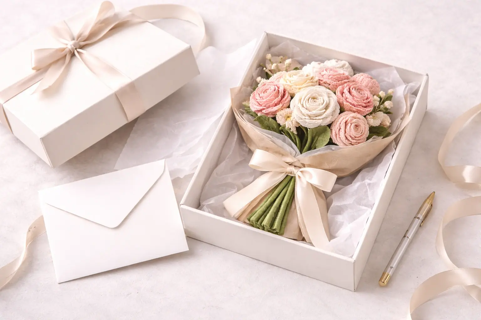 Crochet flower gift set with premium seasonal packaging