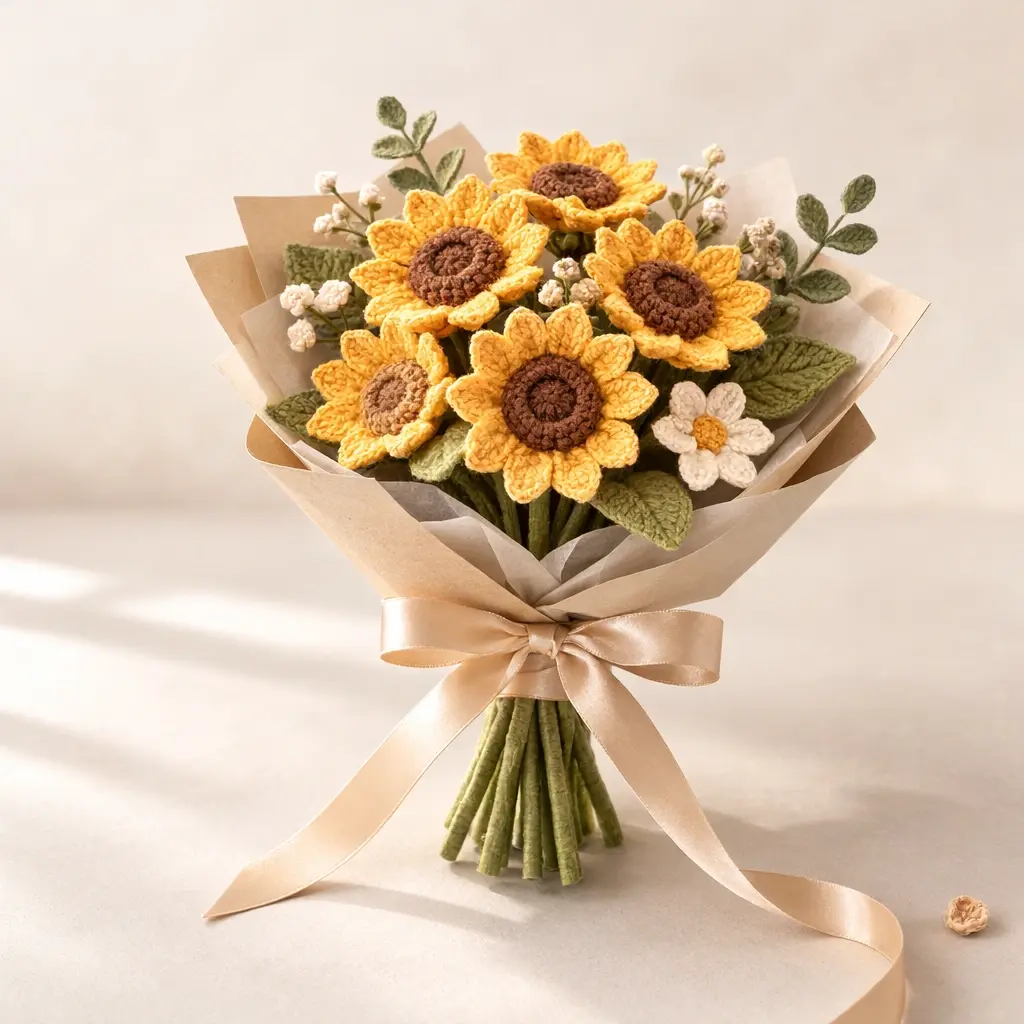 Crochet sunflower assortment for fall decor and high-visibility store display