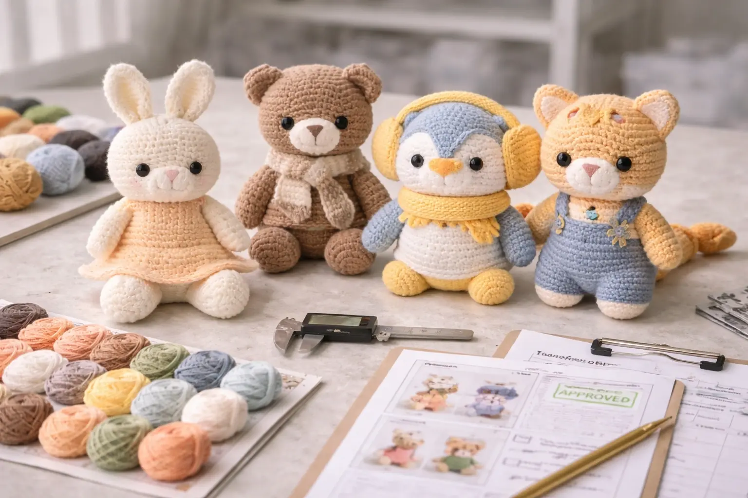 IP crochet sample development table with references and review process