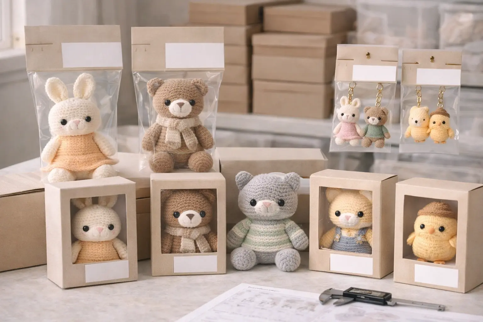 Retail and lifestyle crochet product display with multiple SKUs