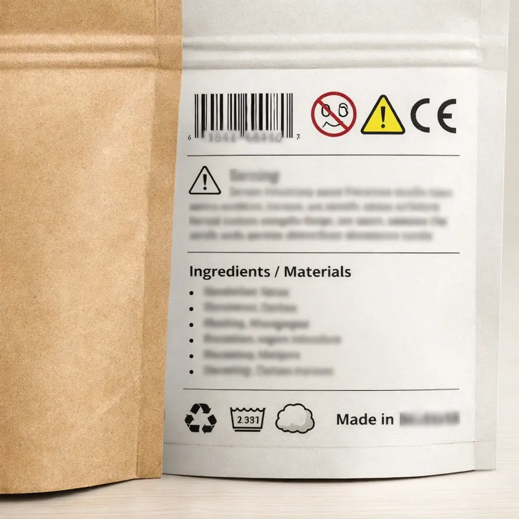 Packaging label and compliance area for DIY crochet kits