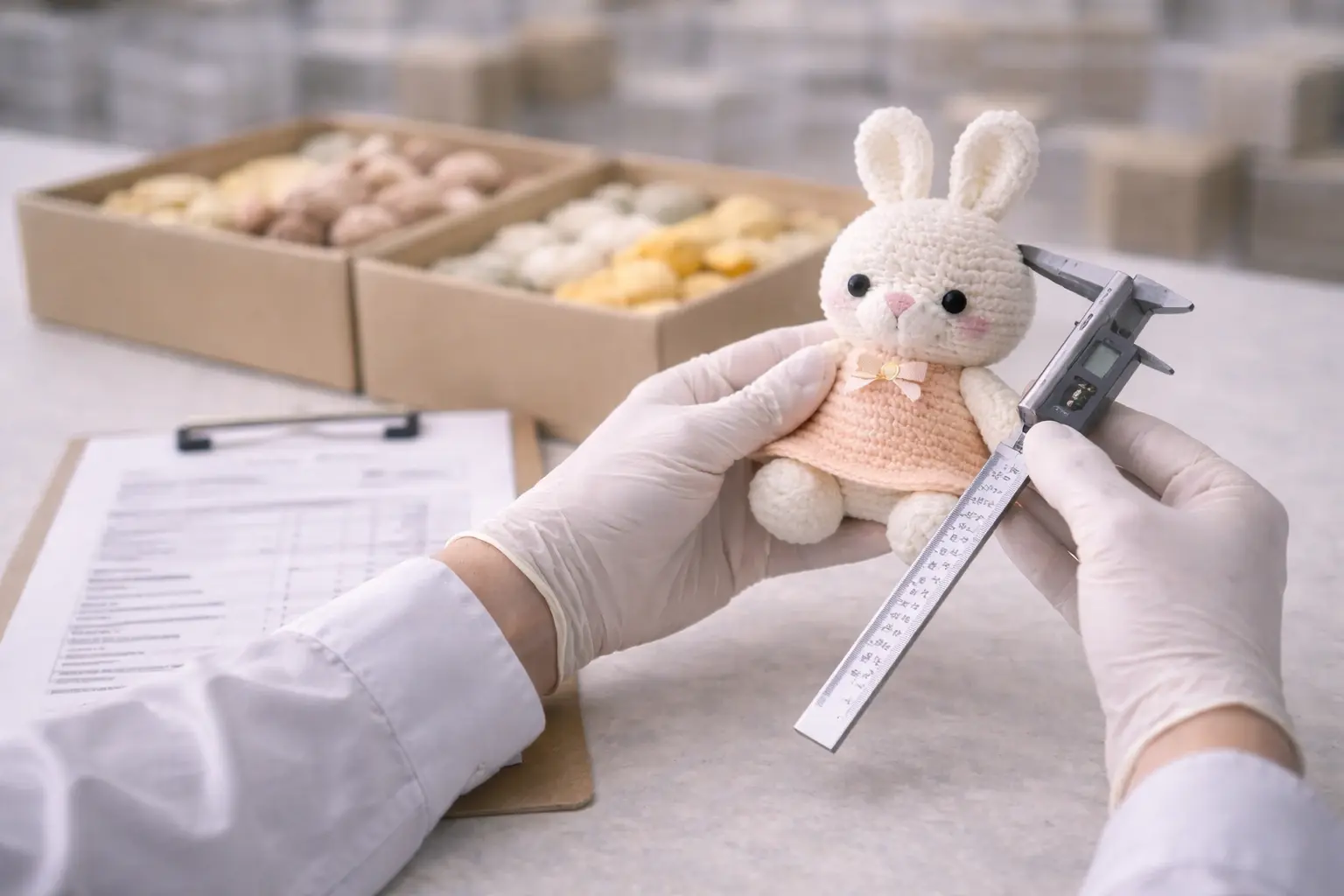 Quality inspection of handmade crochet products with measuring tools