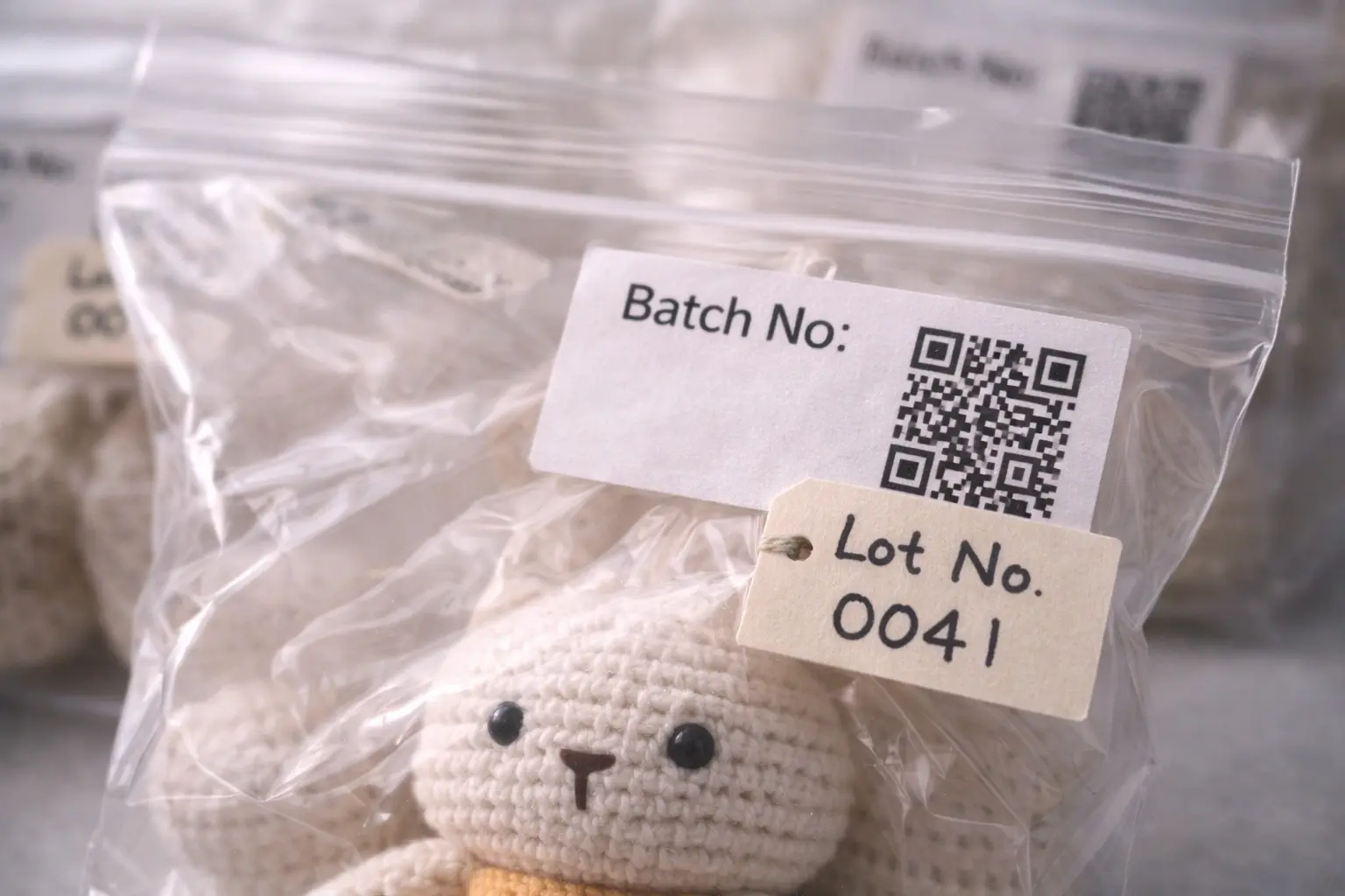 Batch traceability labels on sample bags, materials, and component records