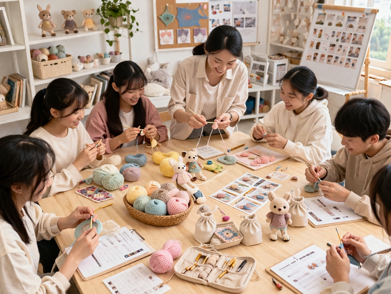 Crochet workshop or club program with group activity and guided kit learning