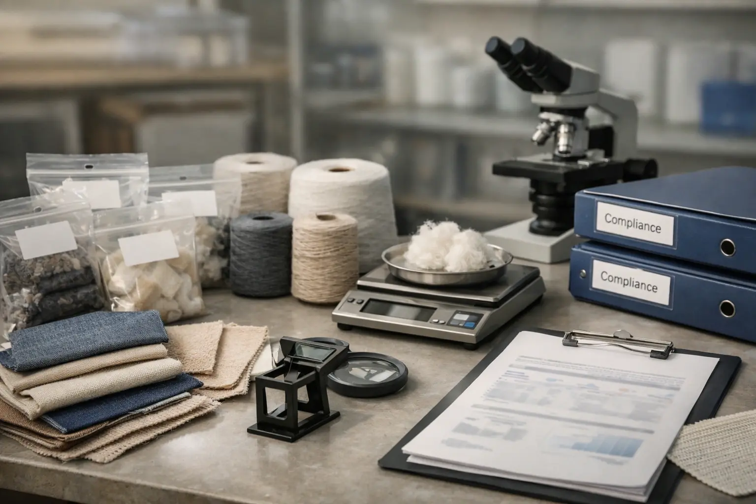 Material documentation pack with folders, reports, and supplier records