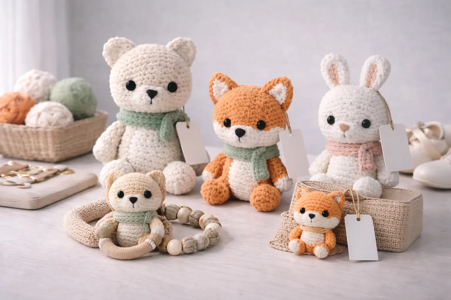 Coordinated product series collection displayed together on a neutral tabletop