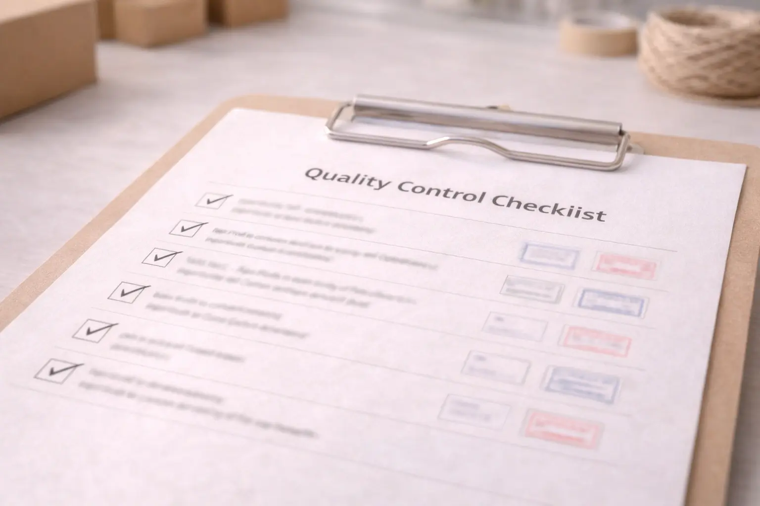 QC checklist and final inspection report template on desk