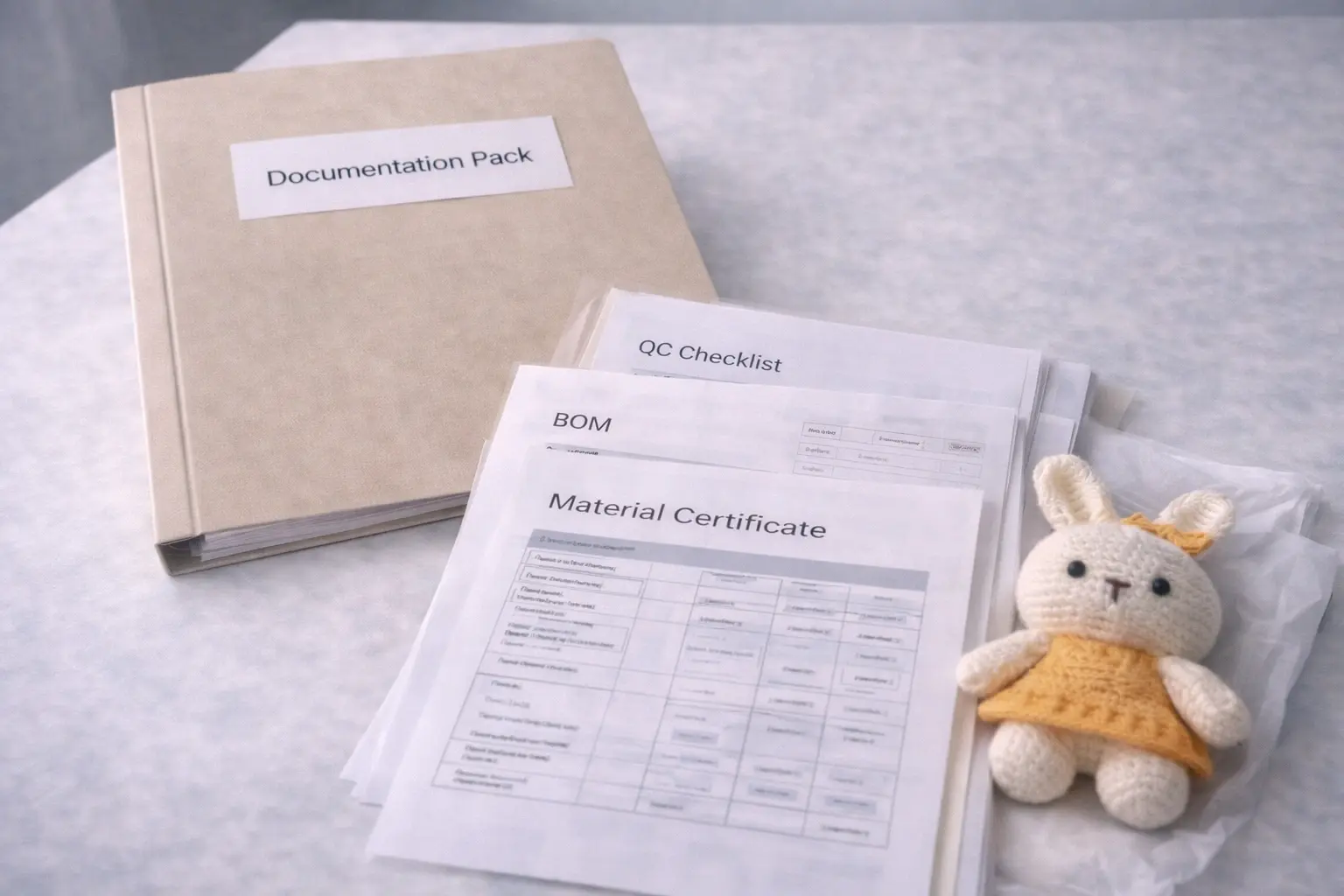 Documentation pack with BOM, checklist, and sample references for manufacturing planning