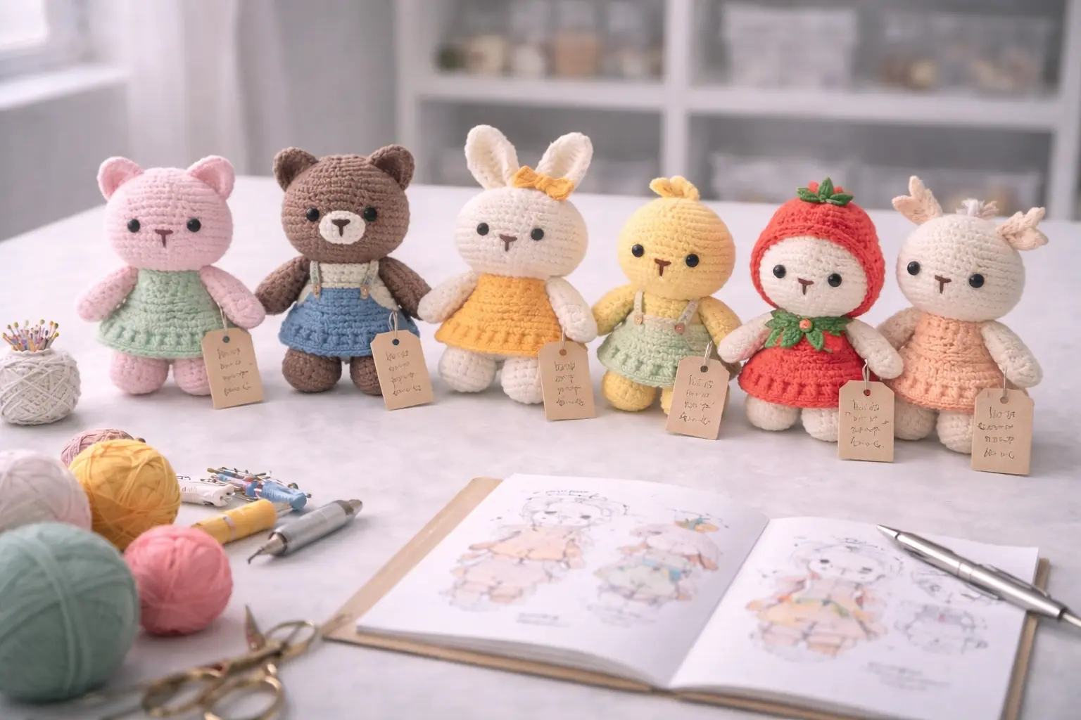 Crochet character prototype samples for licensed IP development