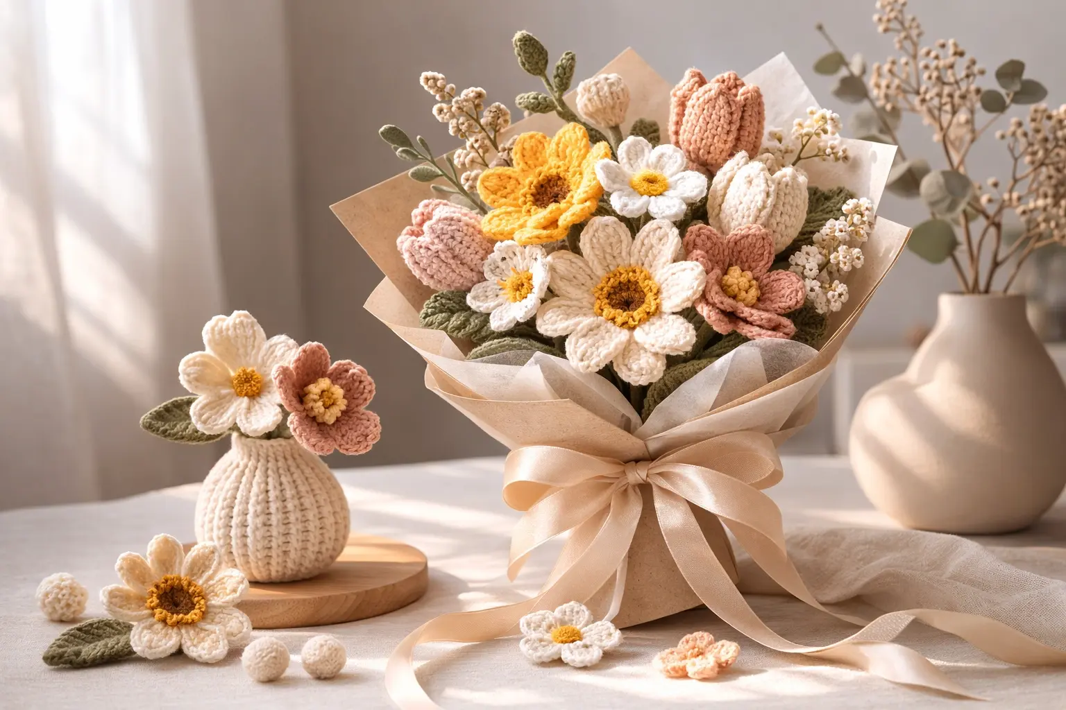 Wholesale crochet flowers collection for home decor, gift sets, and seasonal retail programs