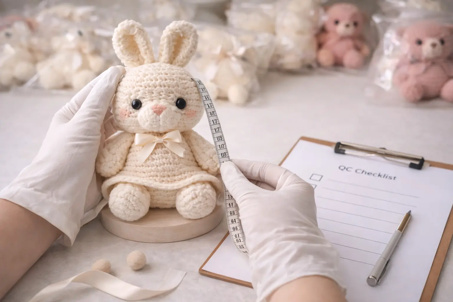 Quality control inspection for handmade crochet and plush production